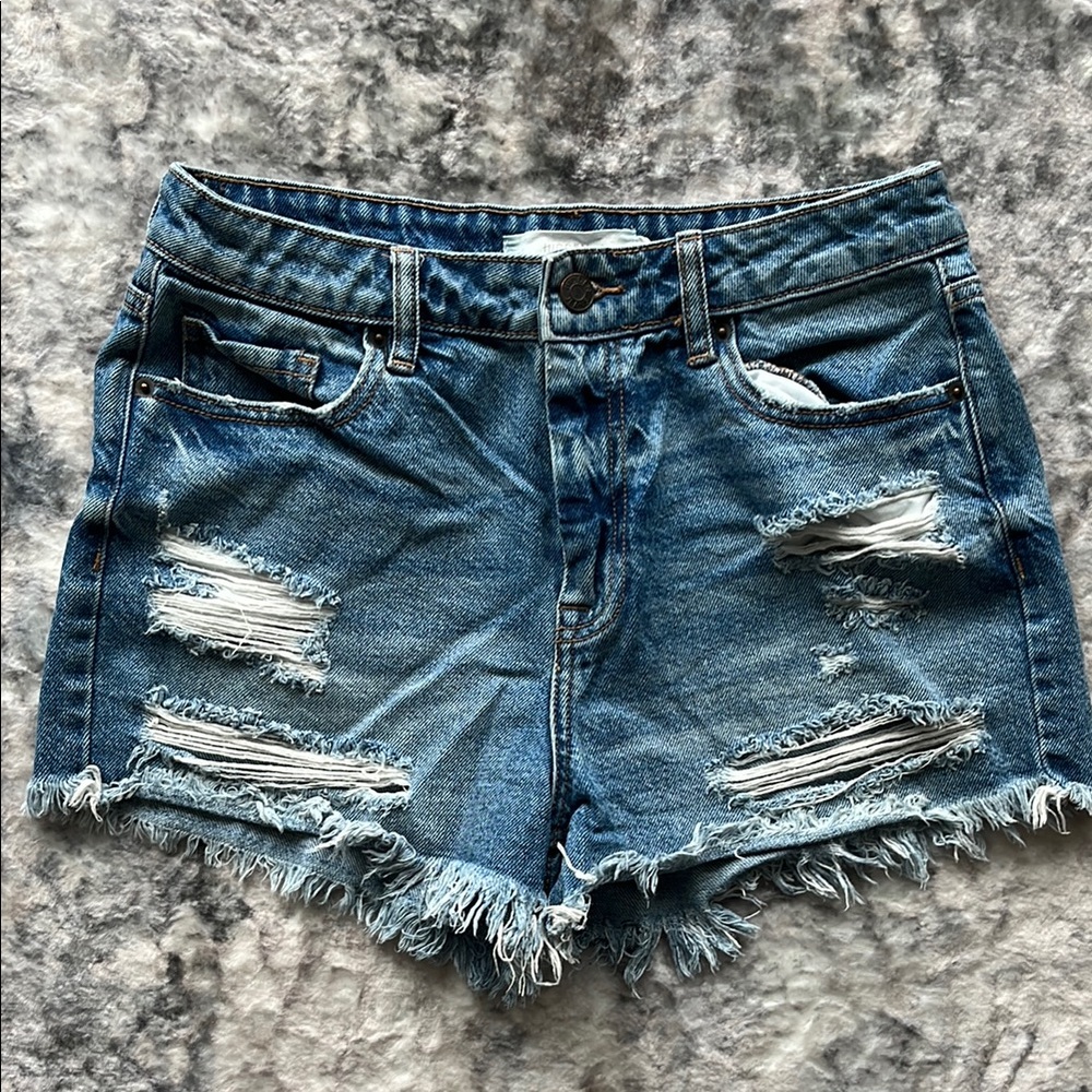 Hidden Distressed High Waisted Denim Shorts Size M